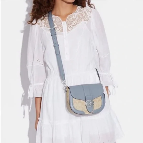 Coach Georgie Saddle Bag In Signature Canvas Light Khaki /Marble Blue - Picture 2 of 12
